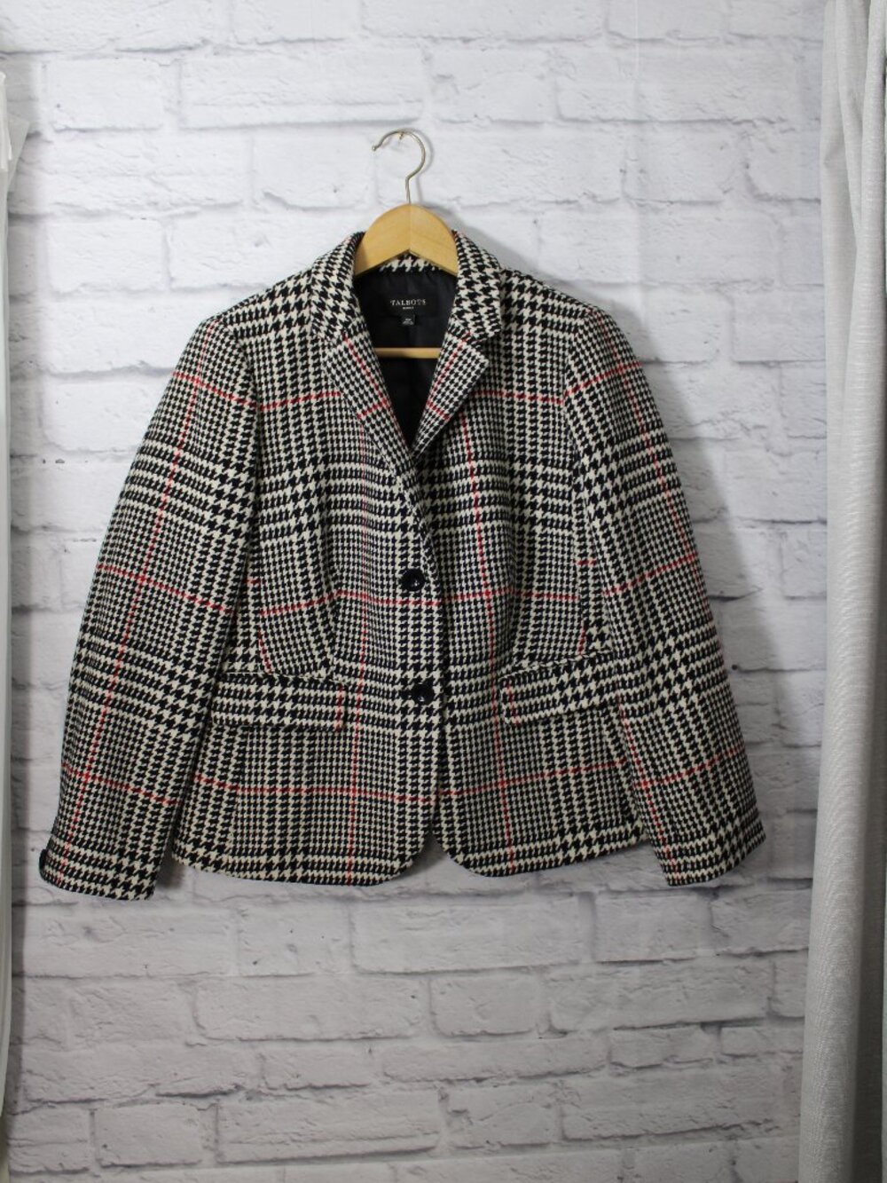 Talbots 10 Petite Houndstooth Wool Blend Heavyweight Blazer Jacket Career Office